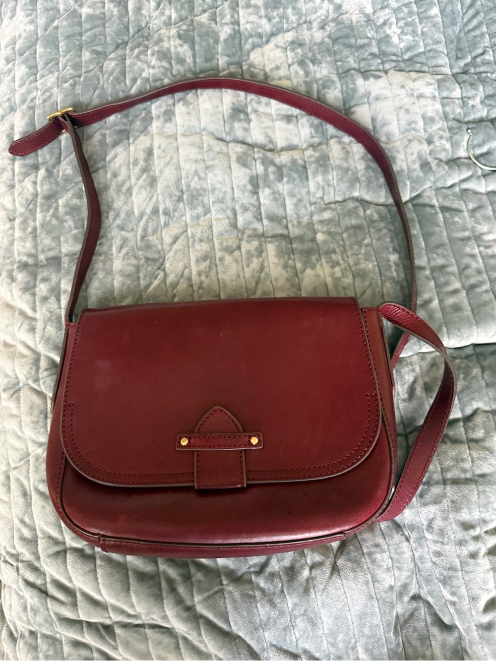 Frye Burgundy Leather Flap Crossbody with Gold Accents